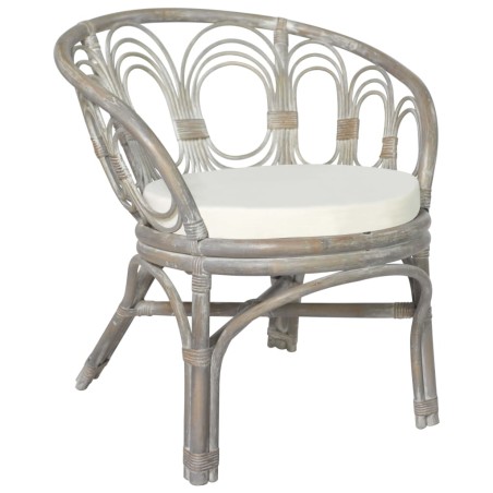 vidaXL Silla de comedor con cojín ratán natural gris y lino