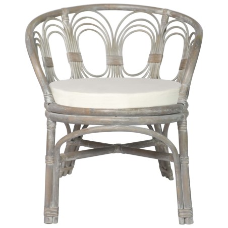 vidaXL Silla de comedor con cojín ratán natural gris y lino