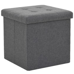 vidaXL Taburete plegable con almacenaje lino sintético gris oscuro