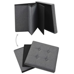 vidaXL Taburete plegable con almacenaje lino sintético gris oscuro