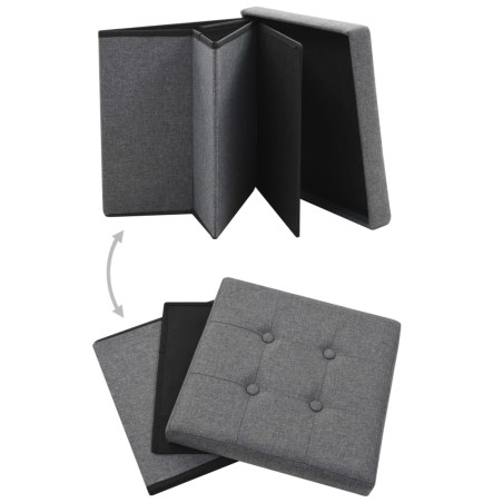 vidaXL Taburete plegable con almacenaje lino sintético gris oscuro