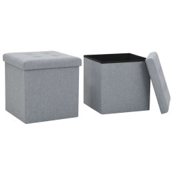 vidaXL Taburetes almacenaje plegables 2 uds lino sintético gris claro 