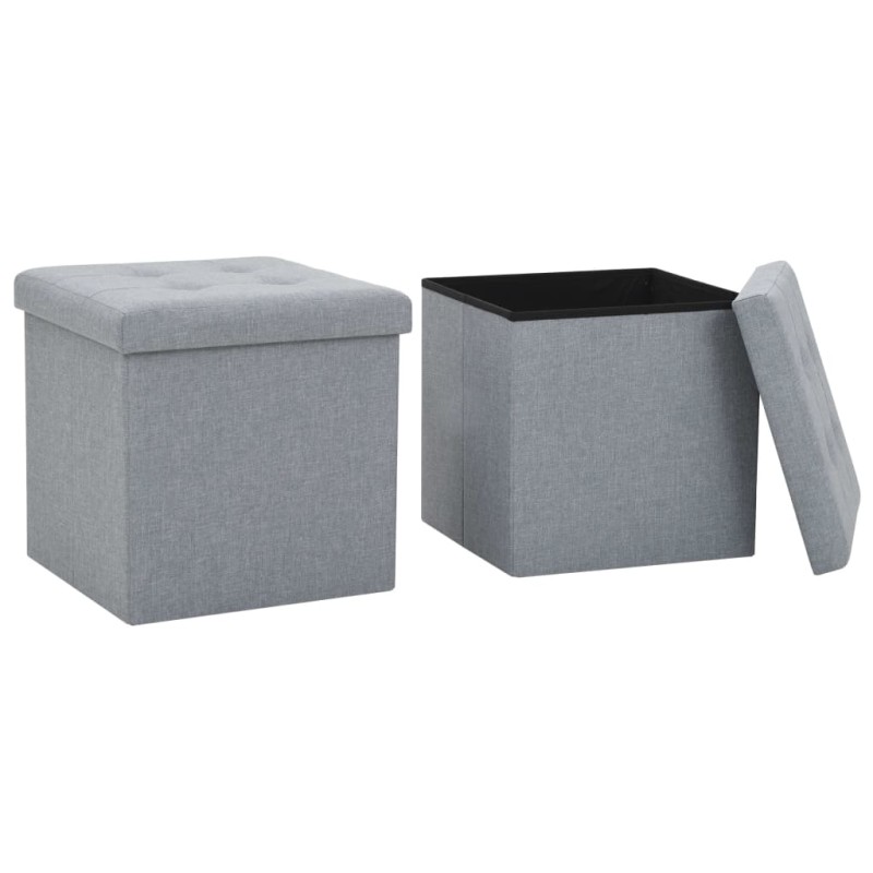 vidaXL Taburetes almacenaje plegables 2 uds lino sintético gris claro vidaXL Taburetes almacenaje plegables 2 uds lino sintético gris claro