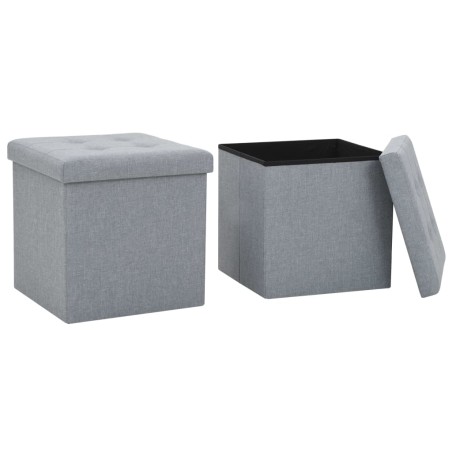 vidaXL Taburetes almacenaje plegables 2 uds lino sintético gris claro 