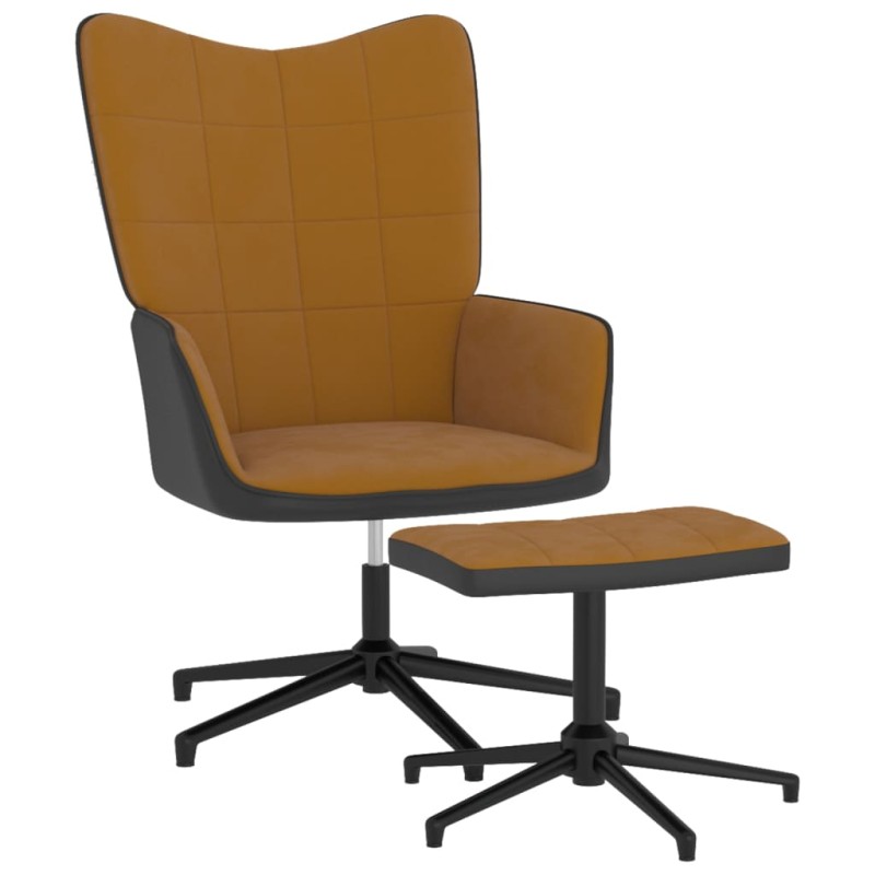 vidaXL Silla de relajación con reposapiés terciopelo y PVC marrón vidaXL Silla de relajación con reposapiés terciopelo y PVC marrón