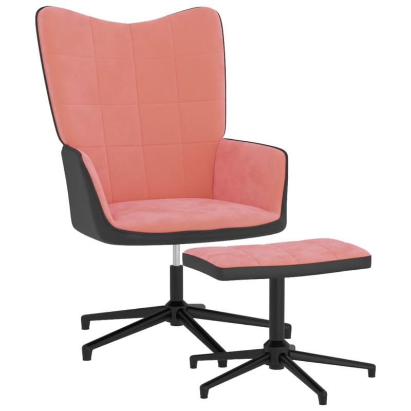vidaXL Silla de relajación con reposapiés terciopelo y PVC rosa vidaXL Silla de relajación con reposapiés terciopelo y PVC rosa
