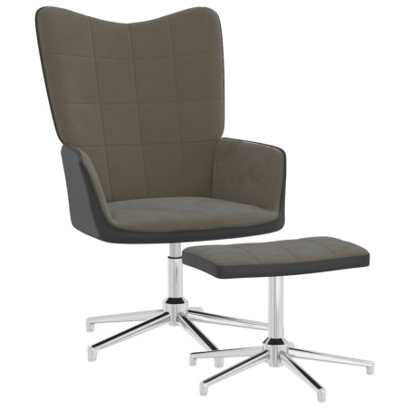vidaXL Silla de relajación con taburete terciopelo y PVC gris oscuro
