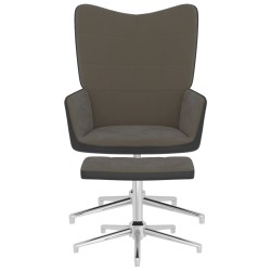 vidaXL Silla de relajación con taburete terciopelo y PVC gris oscuro