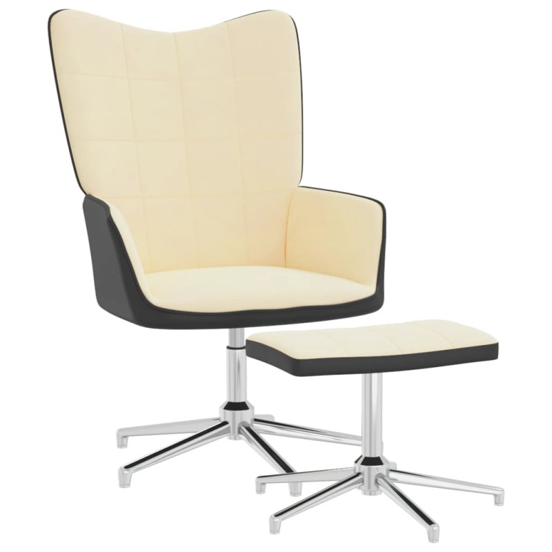 vidaXL Silla de relajación con reposapiés terciopelo y PVC crema vidaXL Silla de relajación con reposapiés terciopelo y PVC crema