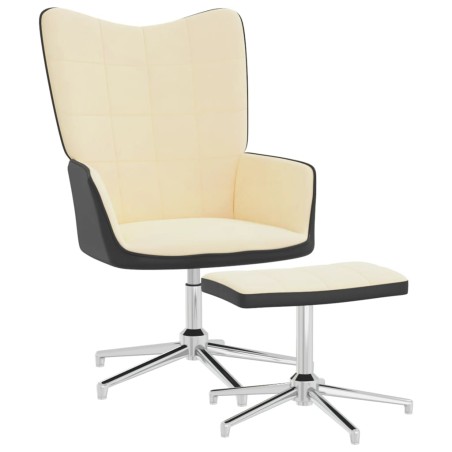 vidaXL Silla de relajación con reposapiés terciopelo y PVC crema