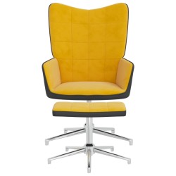 vidaXL Silla de relajación reposapiés terciopelo PVC amarillo mostaza