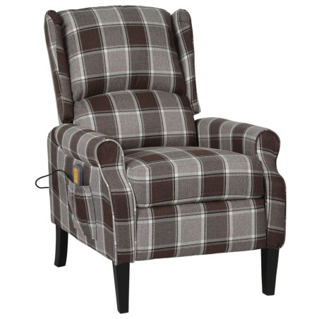 vidaXL Sillón de masaje reclinable de tela marrón