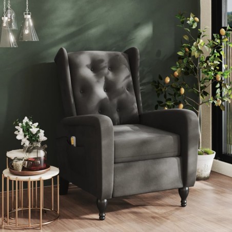 vidaXL Sillón de masaje reclinable de terciopelo gris oscuro