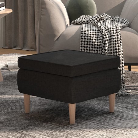 vidaXL Taburete con patas de madera tapizado tejido negro