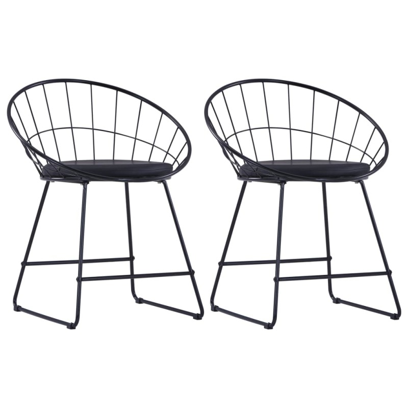 vidaXL Sillas de comedor asientos de cuero sintético 2 uds acero negro vidaXL Sillas de comedor asientos de cuero sintético 2 uds acero negro
