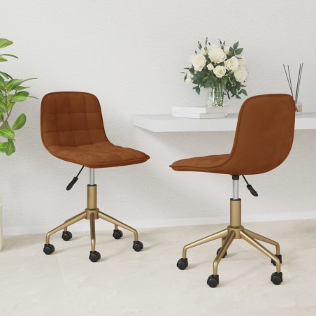 vidaXL Sillas de comedor giratorias 2 unidades terciopelo marrón