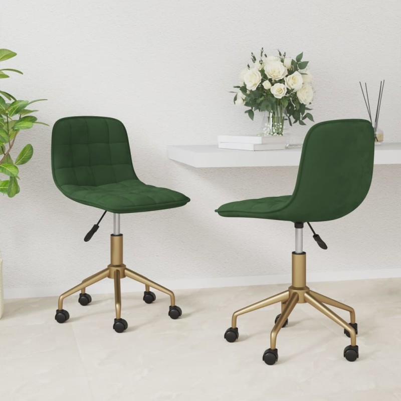 vidaXL Sillas de comedor giratorias 2 unidades terciopelo verde oscuro vidaXL Sillas de comedor giratorias 2 unidades terciopelo verde oscuro