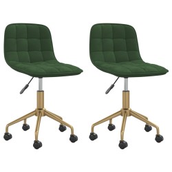 vidaXL Sillas de comedor giratorias 2 unidades terciopelo verde oscuro