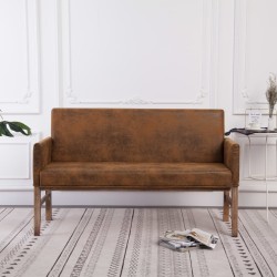 vidaXL Banco con reposabrazos piel de ante artificial marrón 140 cm 