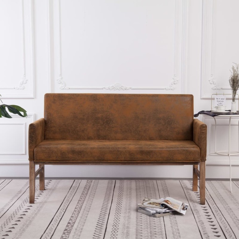 vidaXL Banco con reposabrazos piel de ante artificial marrón 140 cm vidaXL Banco con reposabrazos piel de ante artificial marrón 140 cm
