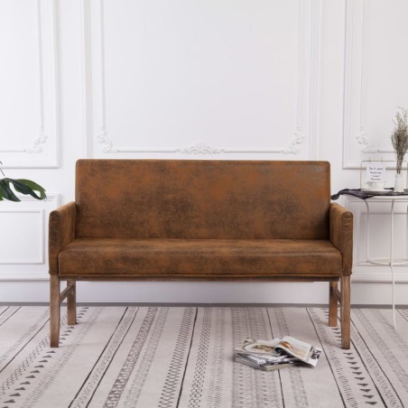 vidaXL Banco con reposabrazos piel de ante artificial marrón 140 cm 