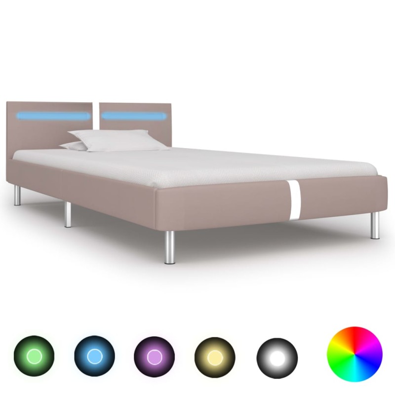 vidaXL Estructura de cama con LED cuero sintético capuchino 90x200 cm vidaXL Estructura de cama con LED cuero sintético capuchino 90x200 cm