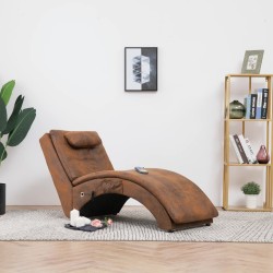 vidaXL Diván de masaje con almohada de piel de ante artificial marrón