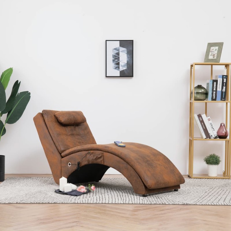vidaXL Diván de masaje con almohada de piel de ante artificial marrón vidaXL Diván de masaje con almohada de piel de ante artificial marrón