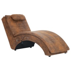 vidaXL Diván de masaje con almohada de piel de ante artificial marrón