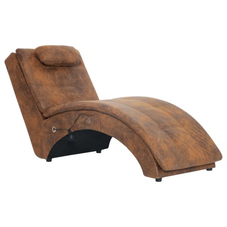 vidaXL Diván de masaje con almohada de piel de ante artificial marrón