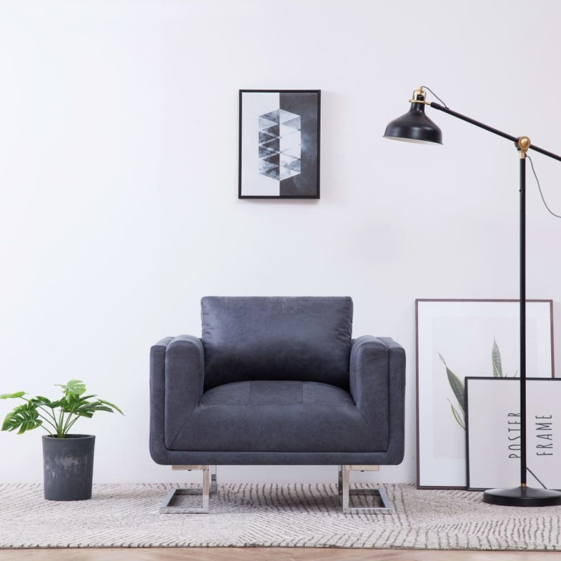 vidaXL Sillón en forma de cubo de piel de ante artificial gris vidaXL Sillón en forma de cubo de piel de ante artificial gris