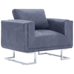 vidaXL Sillón en forma de cubo de piel de ante artificial gris