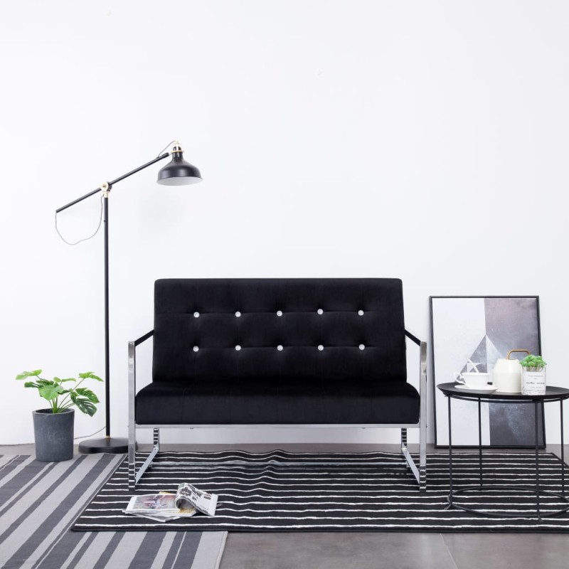 vidaXL Sofá 2 plazas con reposabrazos cromado y terciopelo negro vidaXL Sofá 2 plazas con reposabrazos cromado y terciopelo negro