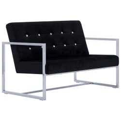 vidaXL Sofá 2 plazas con reposabrazos cromado y terciopelo negro