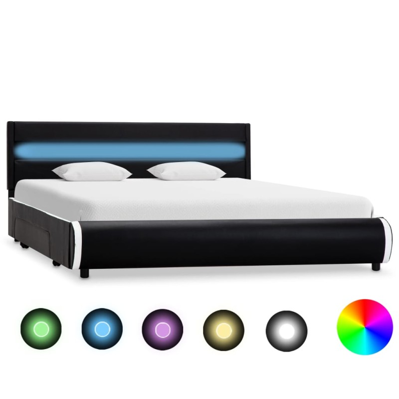vidaXL Estructura de cama con LED de cuero sintético negro 140x200 cm vidaXL Estructura de cama con LED de cuero sintético negro 140x200 cm