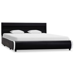 vidaXL Estructura de cama con LED de cuero sintético negro 140x200 cm 