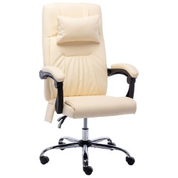 vidaXL Silla de oficina de masaje de cuero sintético crema