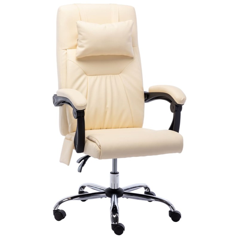 vidaXL Silla de oficina de masaje de cuero sintético crema vidaXL Silla de oficina de masaje de cuero sintético crema
