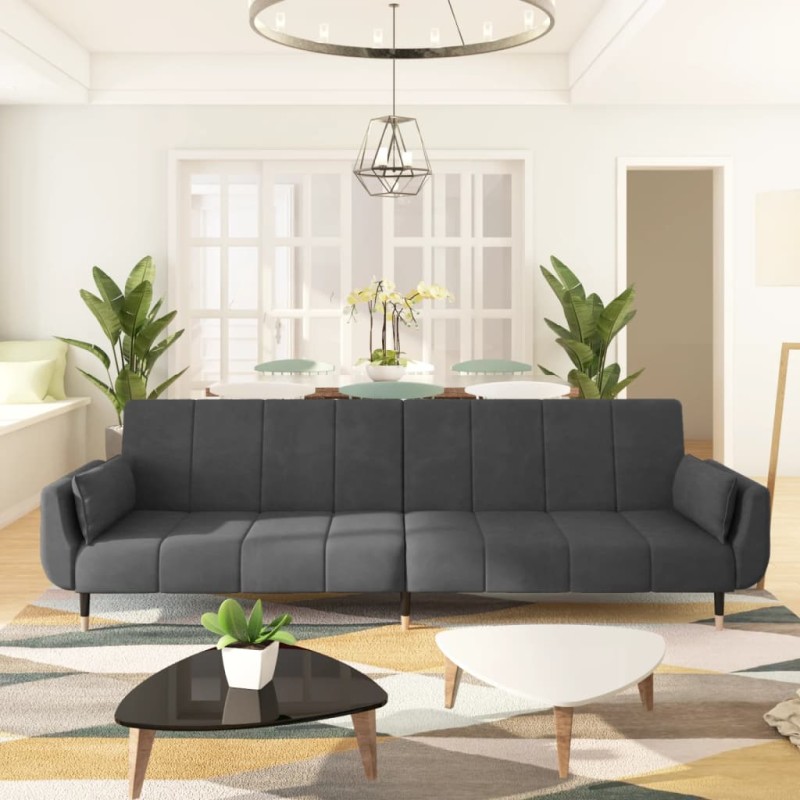 vidaXL Sofá cama de 2 plazas con dos almohadas terciopelo gris oscuro vidaXL Sofá cama de 2 plazas con dos almohadas terciopelo gris oscuro