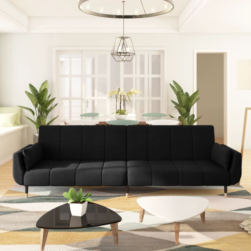 vidaXL Sofá cama de 2 plazas con dos almohadas terciopelo negro vidaXL Sofá cama de 2 plazas con dos almohadas terciopelo negro