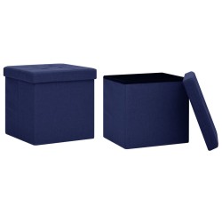 vidaXL Taburetes de almacenaje plegables 2 uds lino sintético azul