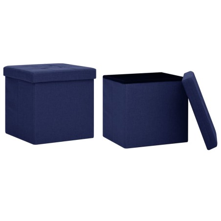 vidaXL Taburetes de almacenaje plegables 2 uds lino sintético azul