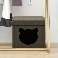 vidaXL Taburete plegable almacenaje estampado gatos tela marrón oscuro