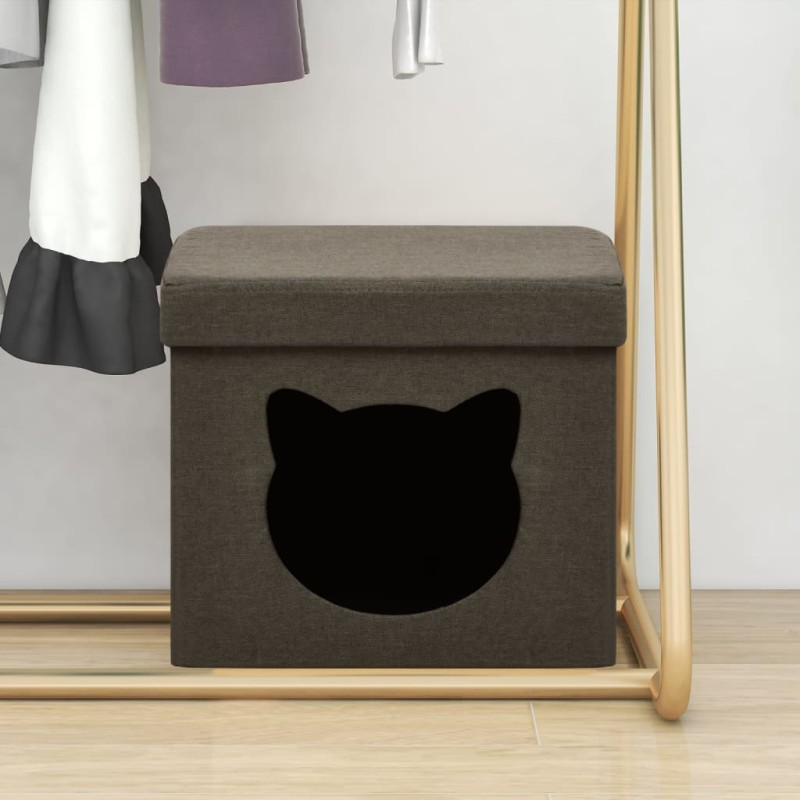 vidaXL Taburete plegable almacenaje estampado gatos tela marrón oscuro vidaXL Taburete plegable almacenaje estampado gatos tela marrón oscuro