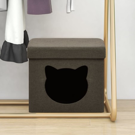 vidaXL Taburete plegable almacenaje estampado gatos tela marrón oscuro