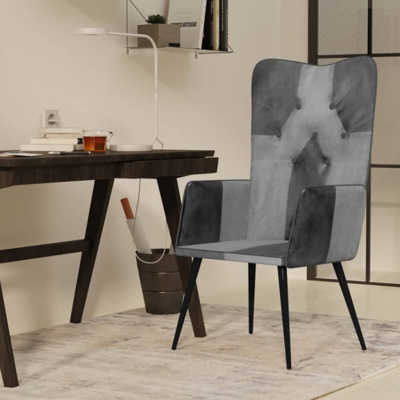 vidaXL Sillón orejero de cuero auténtico gris canela vidaXL Sillón orejero de cuero auténtico gris canela