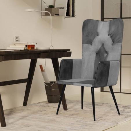 vidaXL Sillón orejero de cuero auténtico gris canela