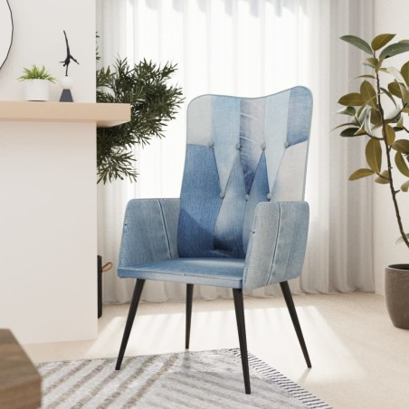 vidaXL Sillón orejero de tela vaquera patchwork