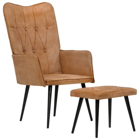 vidaXL Sillón orejero con reposapiés cuero auténtico marrón canela