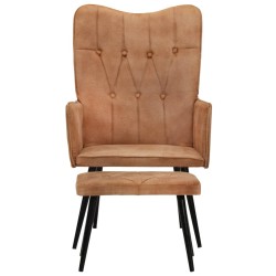 vidaXL Sillón orejero con reposapiés cuero auténtico marrón canela